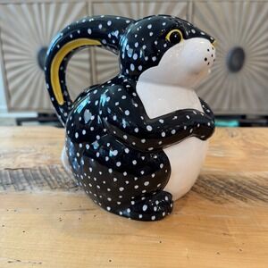 Vintage Dept 56 Polka Dot Rabbit Ceramic Pitcher Folk Art Ceramic Whimsical EUC